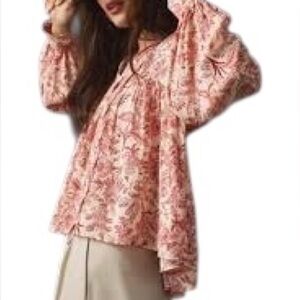 Anthropologie Pink Floral Blouse